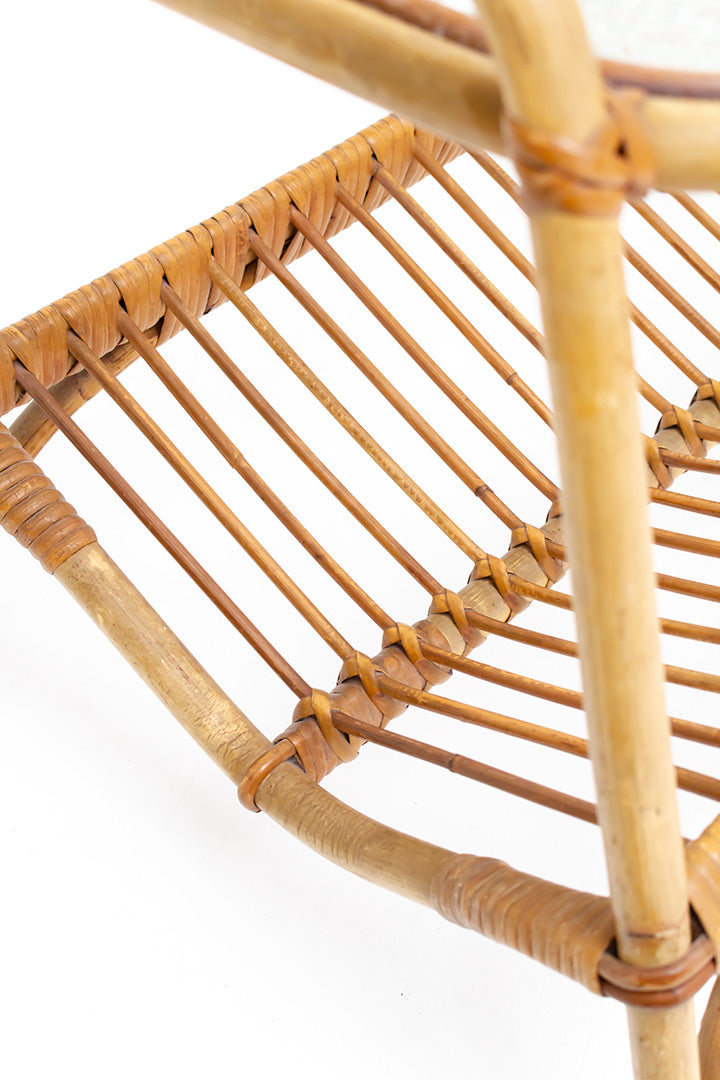 Vintage rotan salontafel met glasplaat