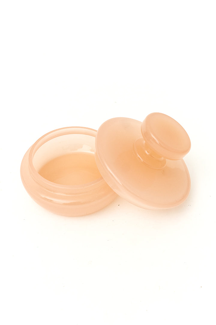Vintage roze schaaltje met deksel opaline glas