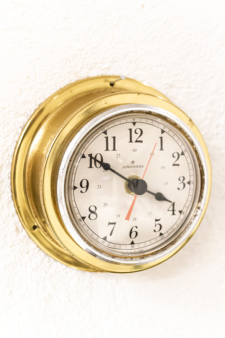 Vintage scheepsklok, thermo- en barometer van massief messing Junghans
