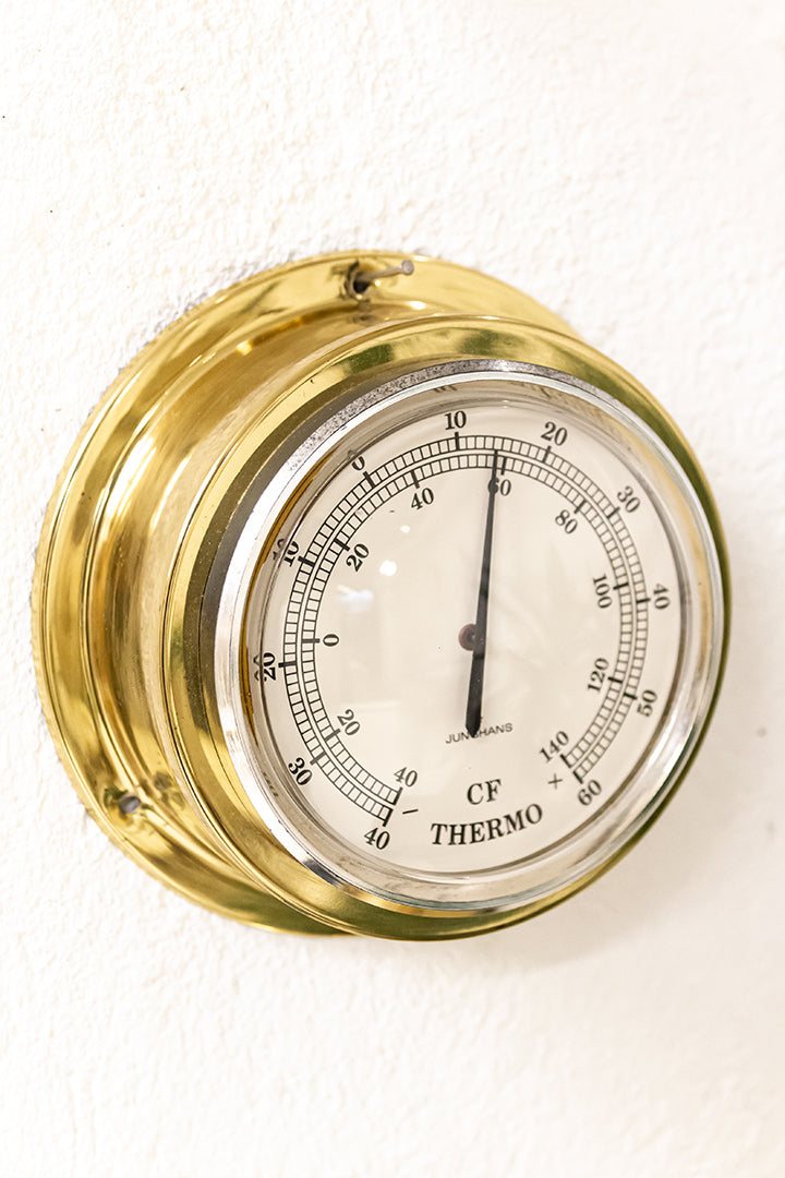 Vintage scheepsklok, thermo- en barometer van massief messing Junghans