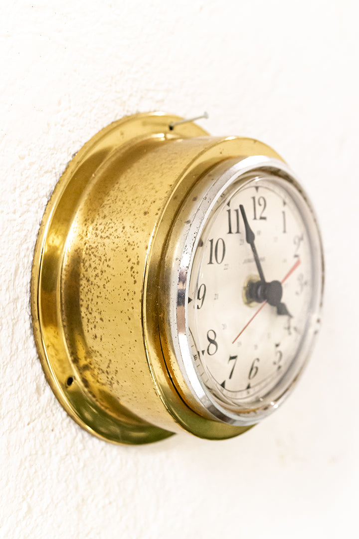 Vintage scheepsklok, thermo- en barometer van massief messing Junghans