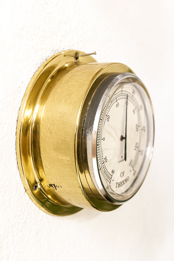 Vintage scheepsklok, thermo- en barometer van massief messing Junghans