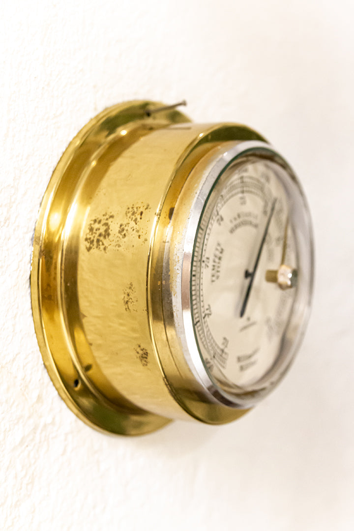 Vintage scheepsklok, thermo- en barometer van massief messing Junghans