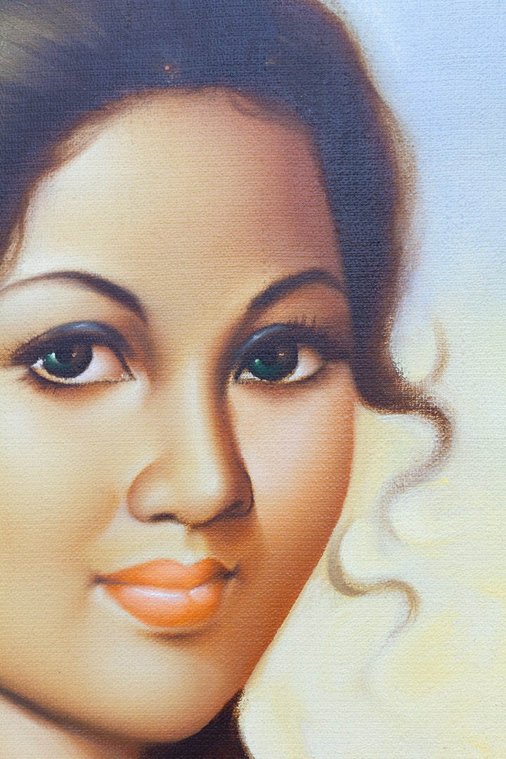 Vintage schilderij met Indonesische vrouw in houten lijst