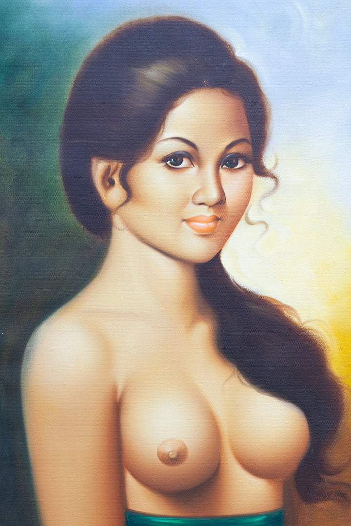 Vintage schilderij met Indonesische vrouw in houten lijst