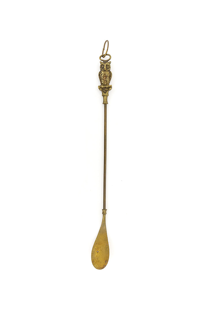 Vintage schoenlepel uil van messing