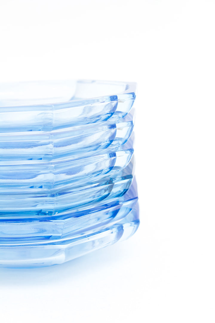 Vintage schoteltjes van blauw persglas – set van 6