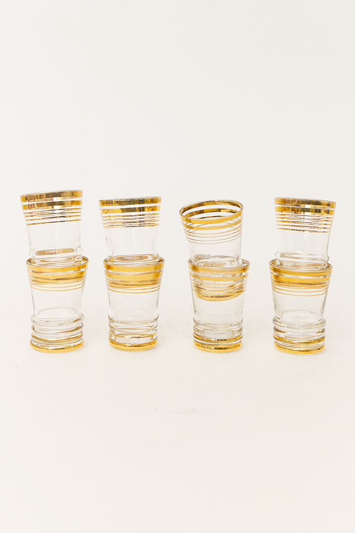 Vintage shotglaasjes met gouden strepen - set van 8