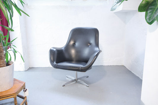 Vintage Space Age zwarte draaifauteuil