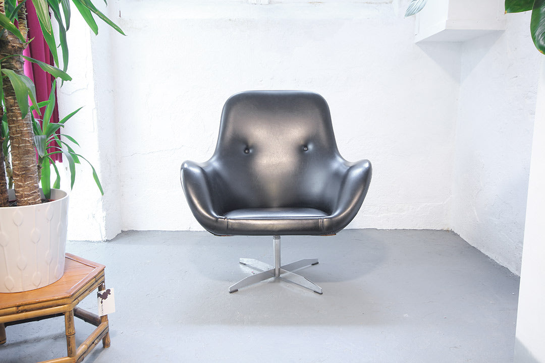 Vintage Space Age zwarte draaifauteuil