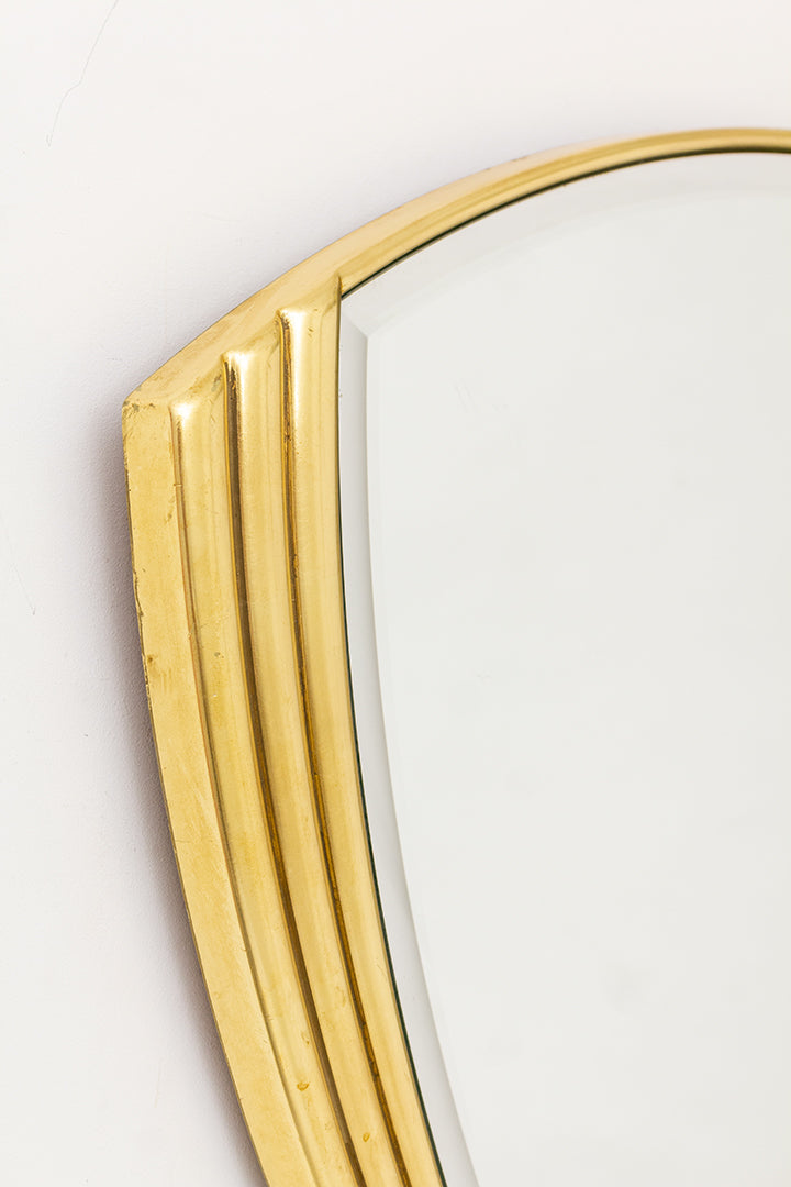 Vintage spiegel en planchet waaiervormig Art Deco met vergulde omlijsting