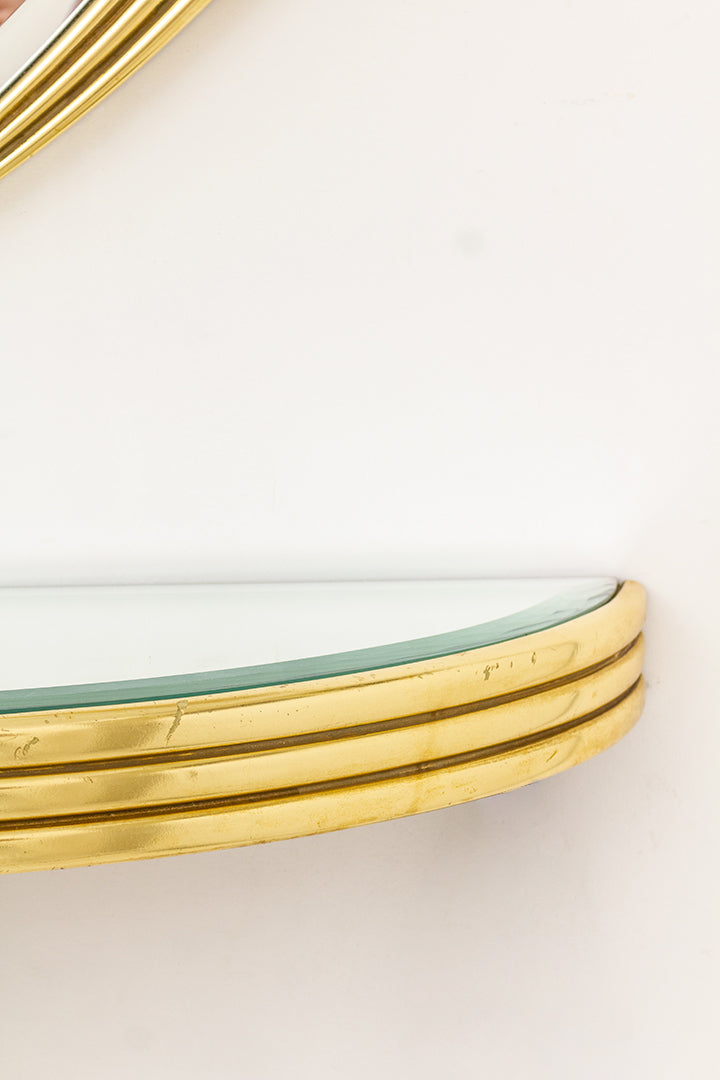 Vintage spiegel en planchet waaiervormig Art Deco met vergulde omlijsting