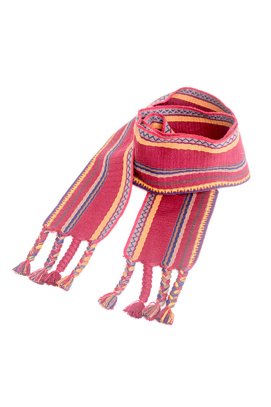 Vintage stoffen ceintuur bordeauxrood en oranje met kwastjes Christian Dior