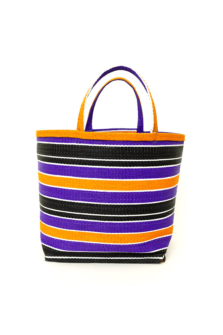 Vintage strandtas paars/oranje/wit gestreept kunststof