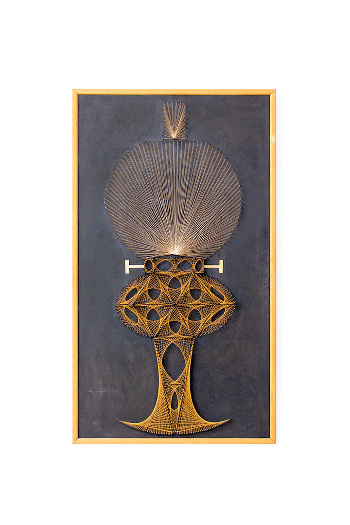 Vintage string art geometrische olielamp in houten lijst