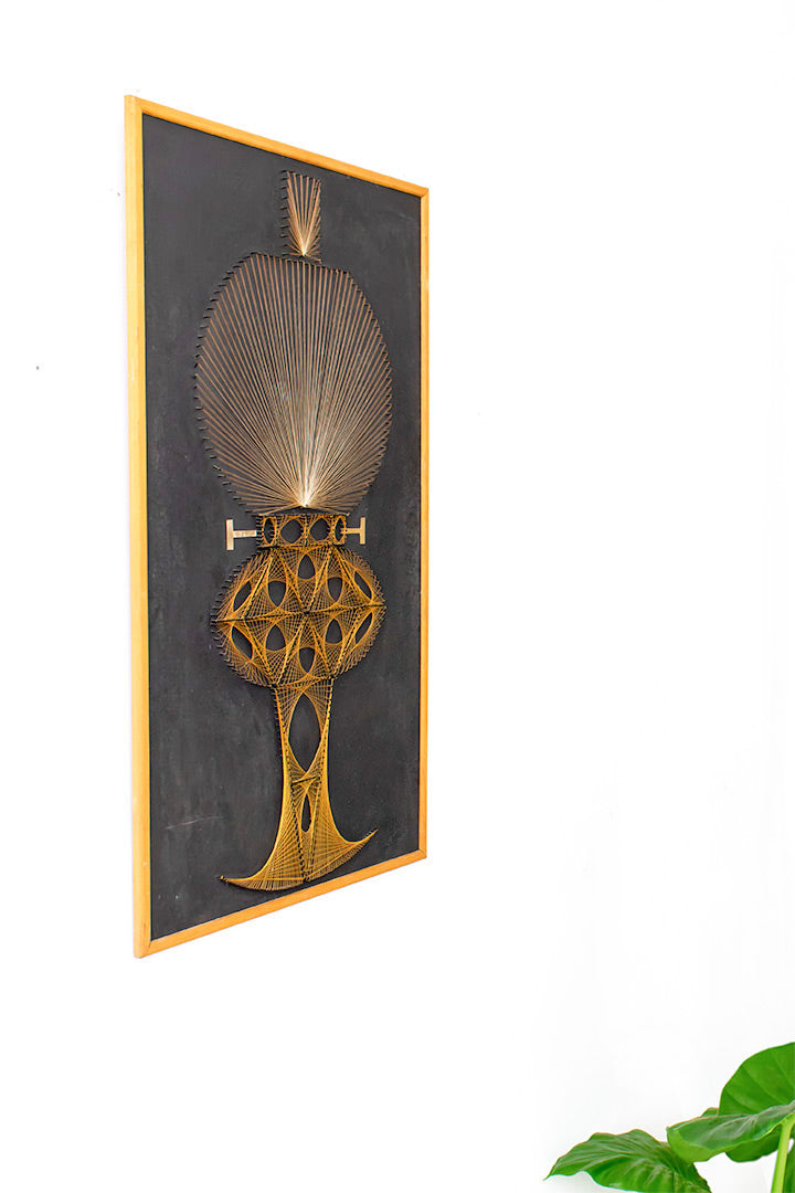 Vintage string art geometrische olielamp in houten lijst