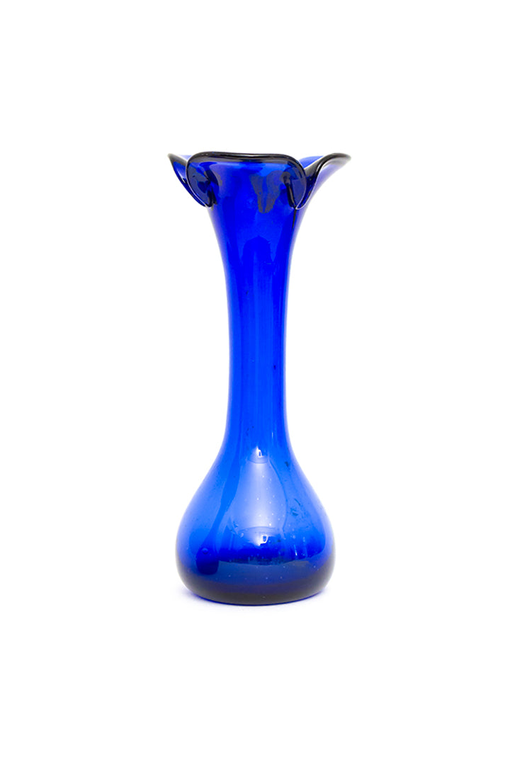 Vintage swung vaas van blauw glas
