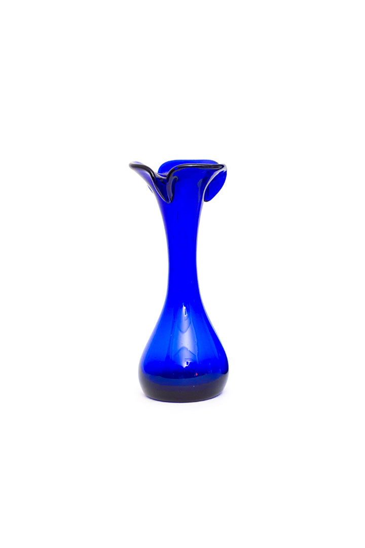 Vintage swung vaas van blauw glas
