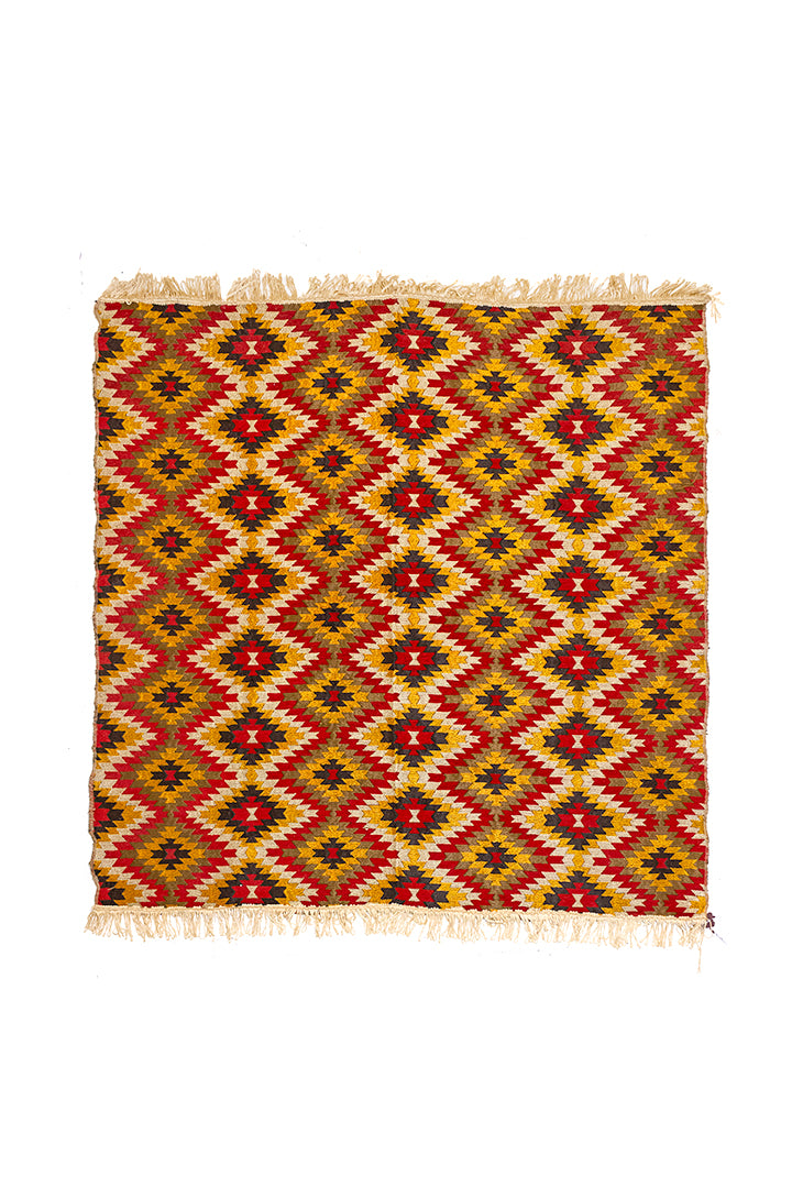 Vintage tapijt met zigzag patroon in rood/geel/bruin/beige