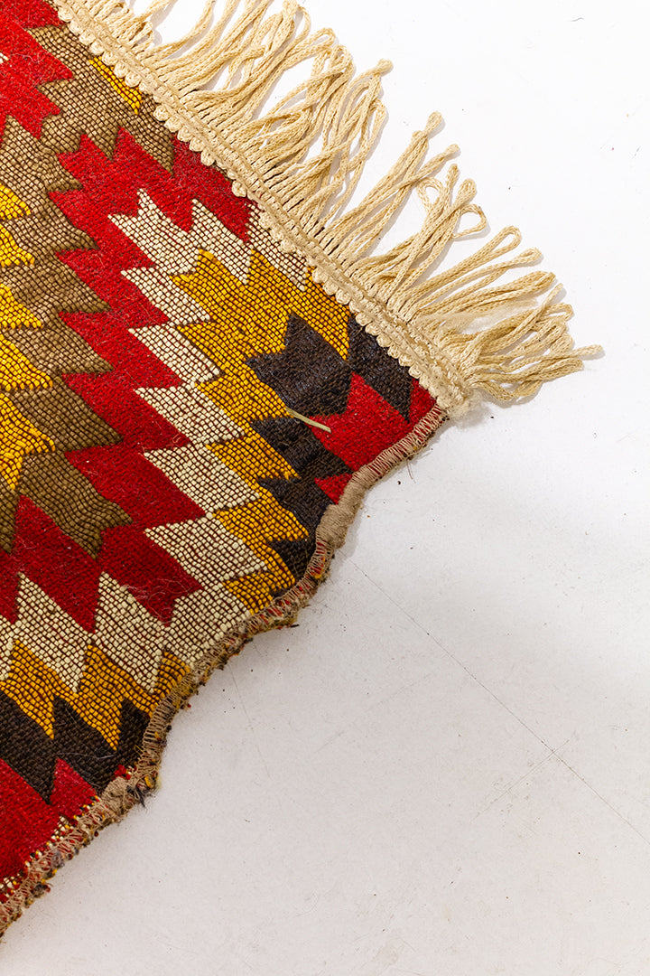 Vintage tapijt met zigzag patroon in rood/geel/bruin/beige