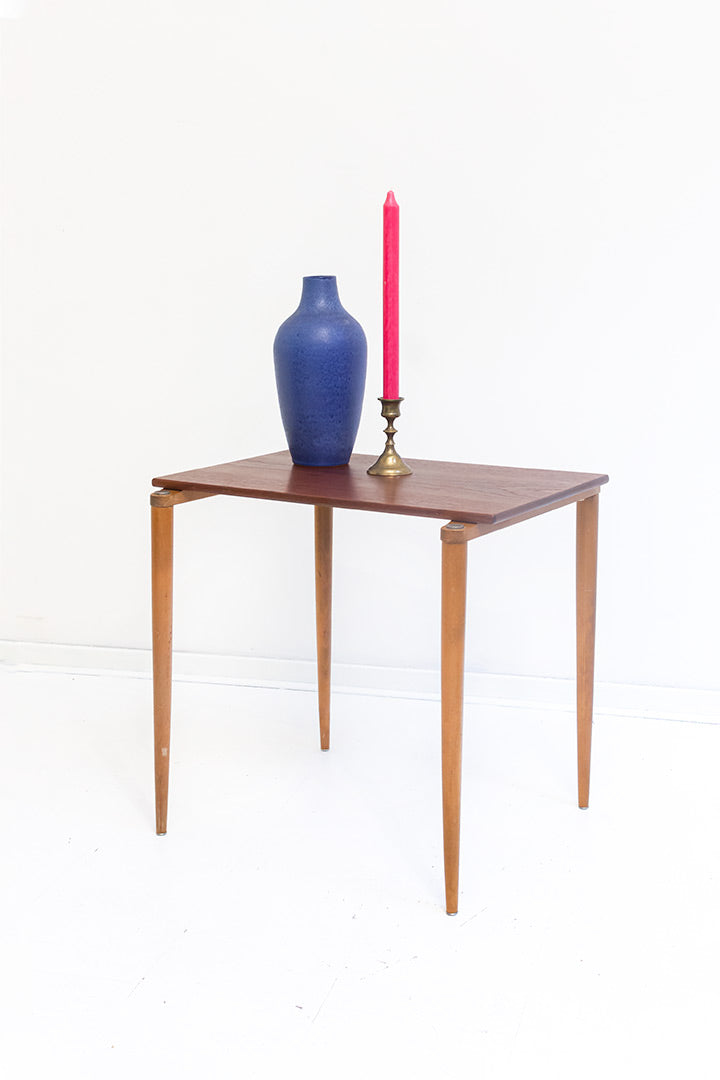 Vintage teakhouten bijzettafels of salontafel stapelbaar jaren 60 Opal Germany