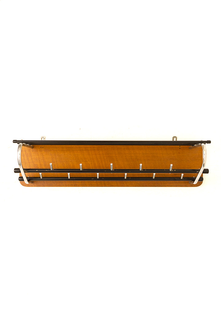 Vintage teakhouten wandkapstok met hoedenplank jaren 60