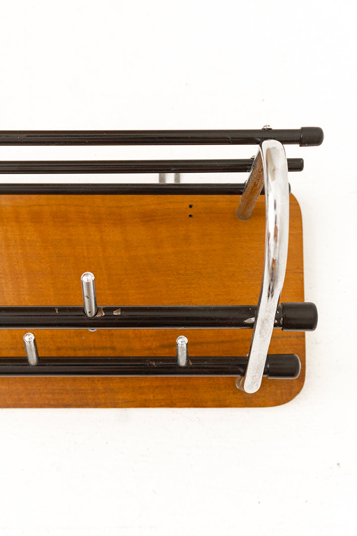 Vintage teakhouten wandkapstok met hoedenplank jaren 60