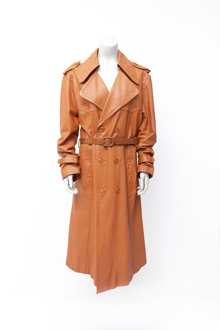Vintage trenchcoat van bruin leer Monsieur B jaren 70