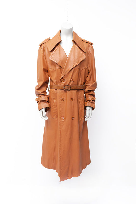 Vintage trenchcoat van bruin leer Monsieur B jaren 70