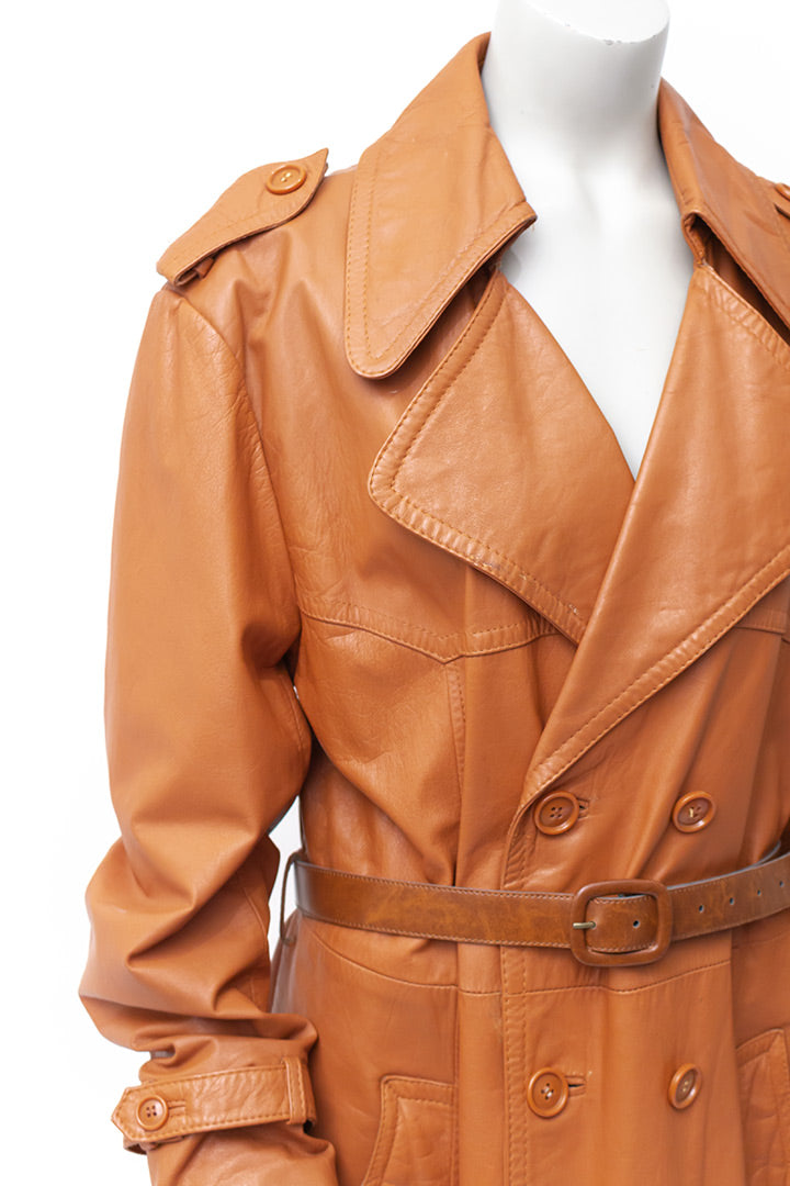 Vintage trenchcoat van bruin leer Monsieur B jaren 70