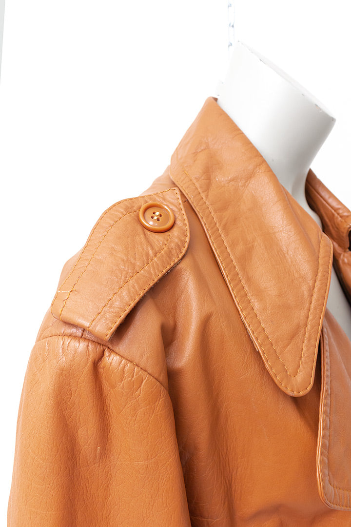 Vintage trenchcoat van bruin leer Monsieur B jaren 70