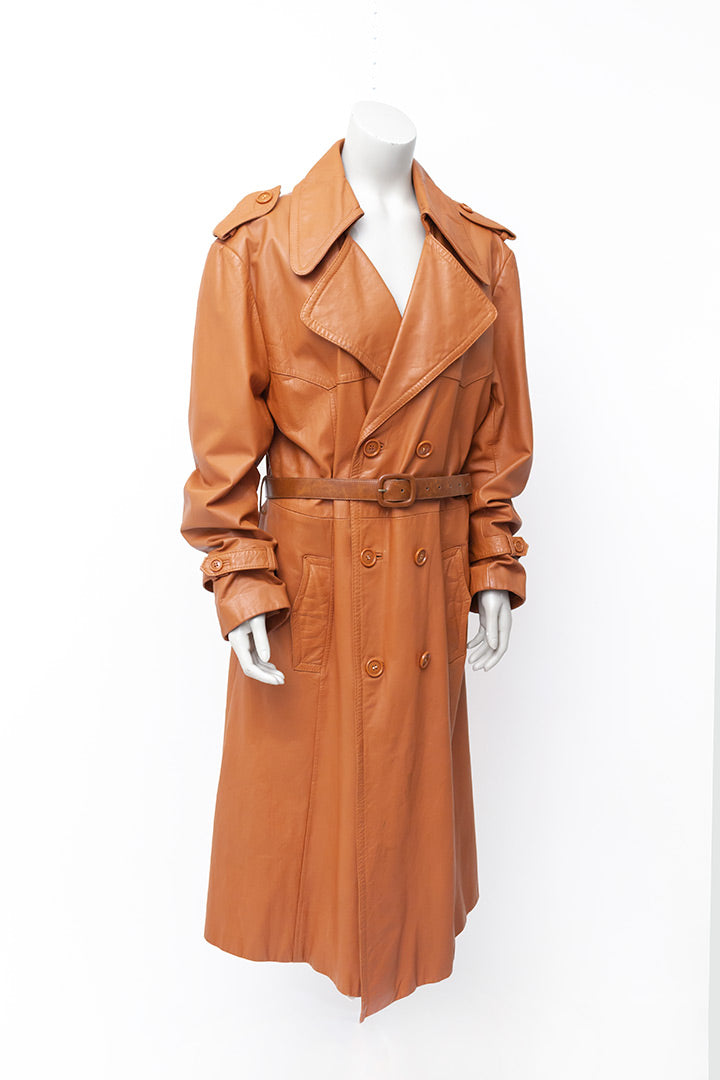 Vintage trenchcoat van bruin leer Monsieur B jaren 70