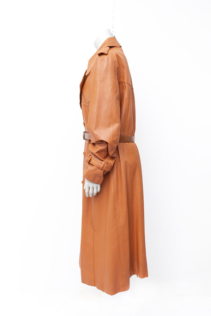 Vintage trenchcoat van bruin leer Monsieur B jaren 70