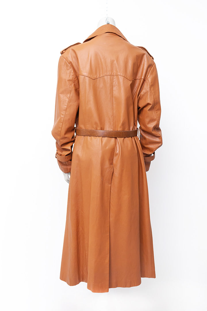 Vintage trenchcoat van bruin leer Monsieur B jaren 70
