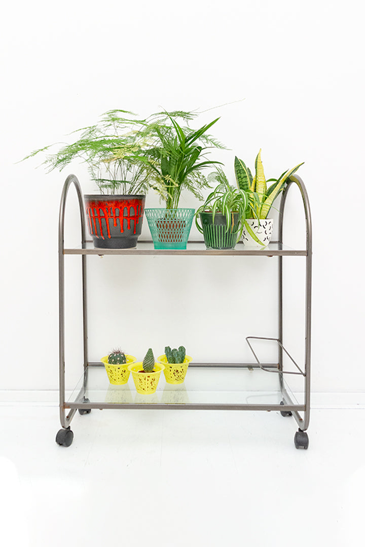 Vintage trolley van metaal met glasplaten