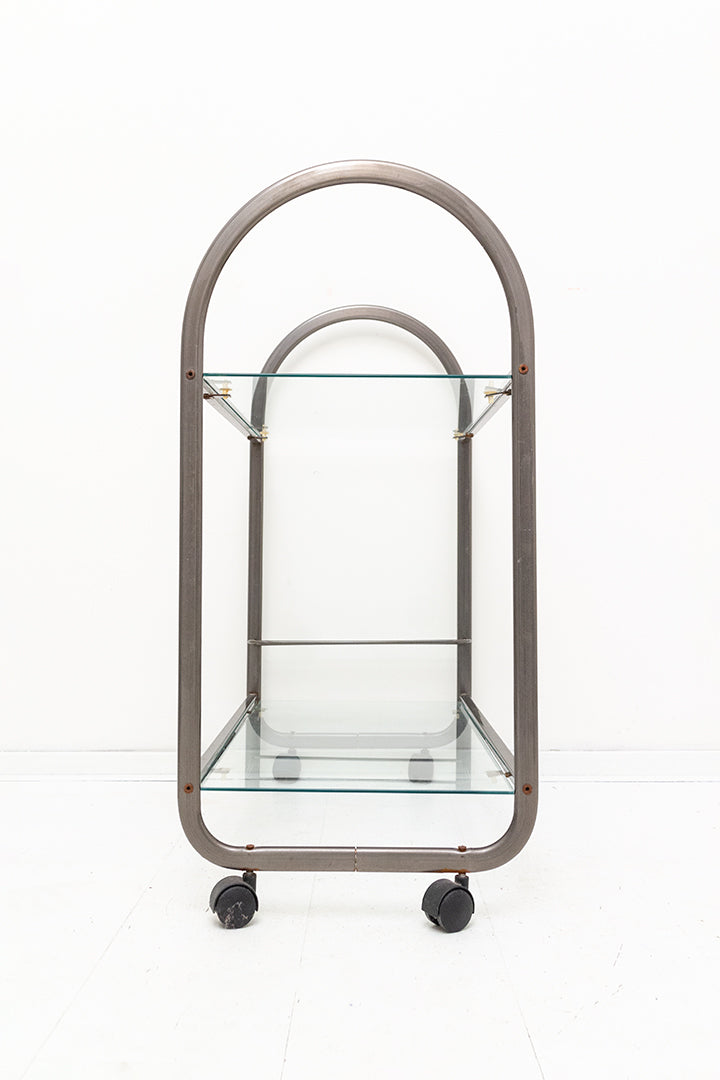 Vintage trolley van metaal met glasplaten