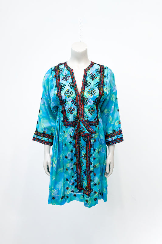 Vintage turkooizen Beloutch jurk met borduursels