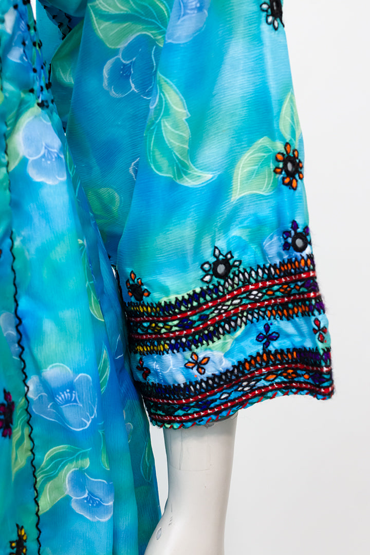 Vintage turkooizen Beloutch jurk met borduursels
