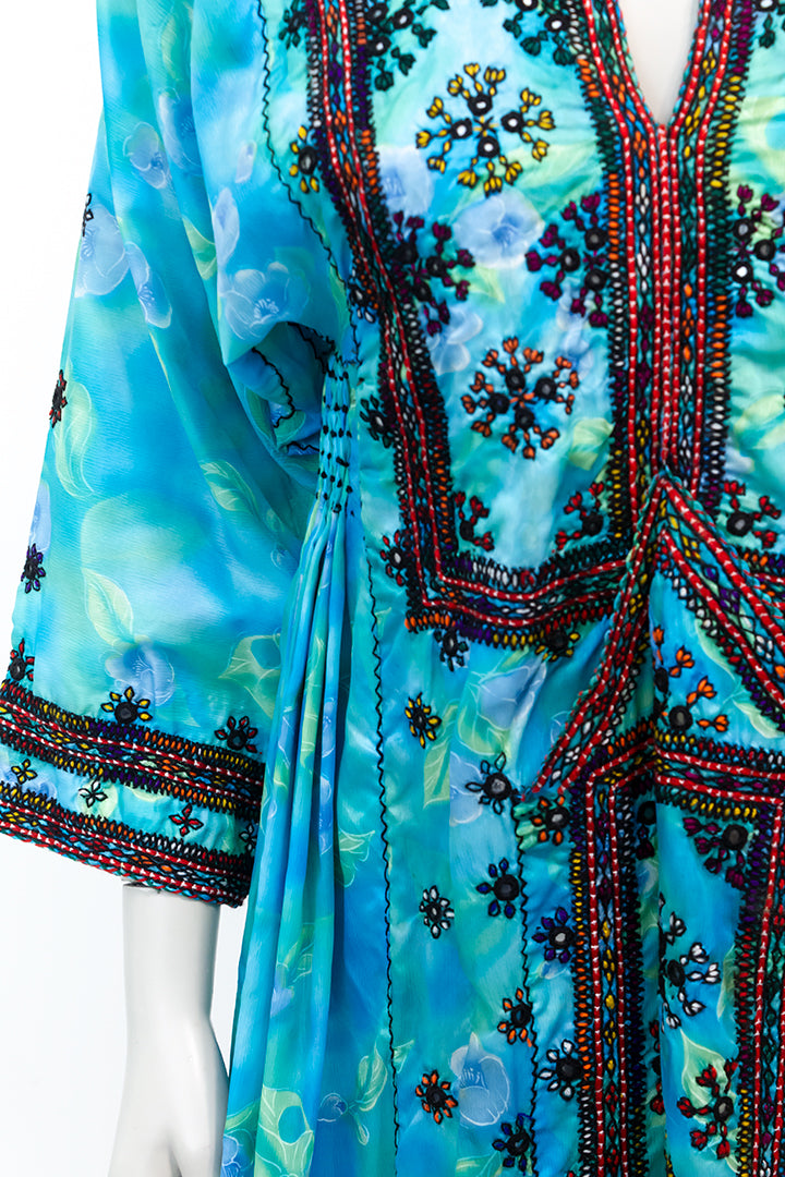 Vintage turkooizen Beloutch jurk met borduursels