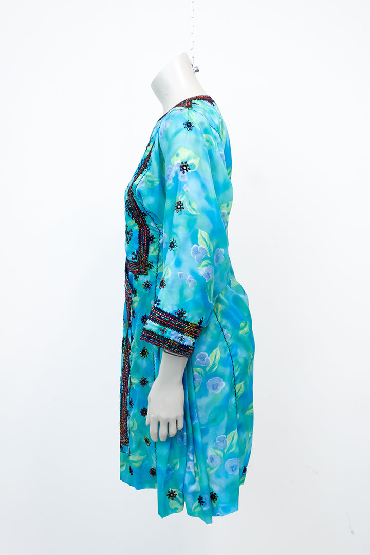 Vintage turkooizen Beloutch jurk met borduursels