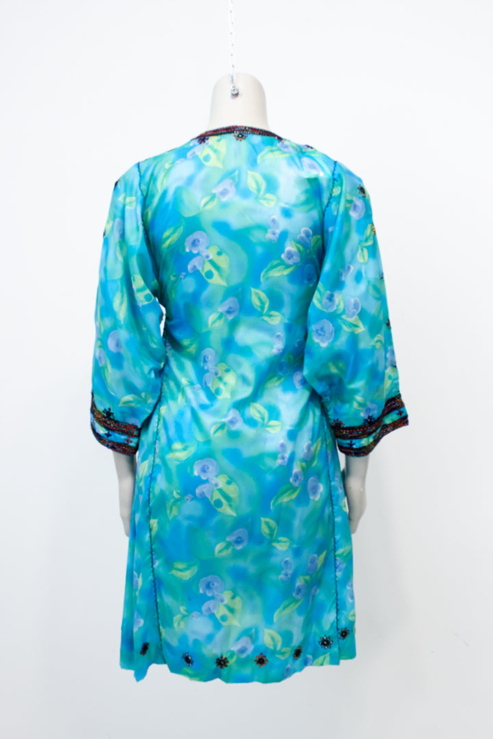 Vintage turkooizen Beloutch jurk met borduursels