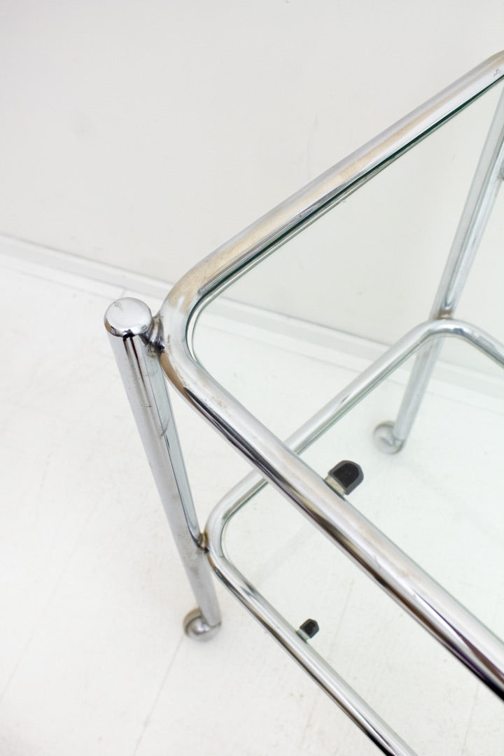 Vintage twee-laags trolley met verchroomde frame 