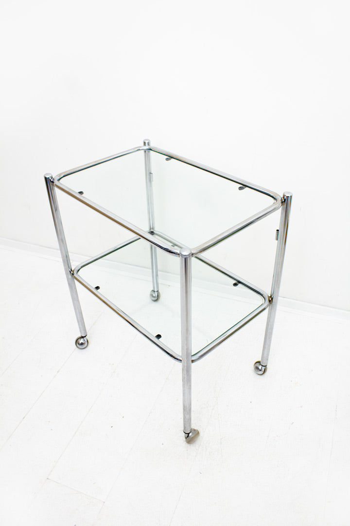 Vintage twee-laags trolley met verchroomde frame 