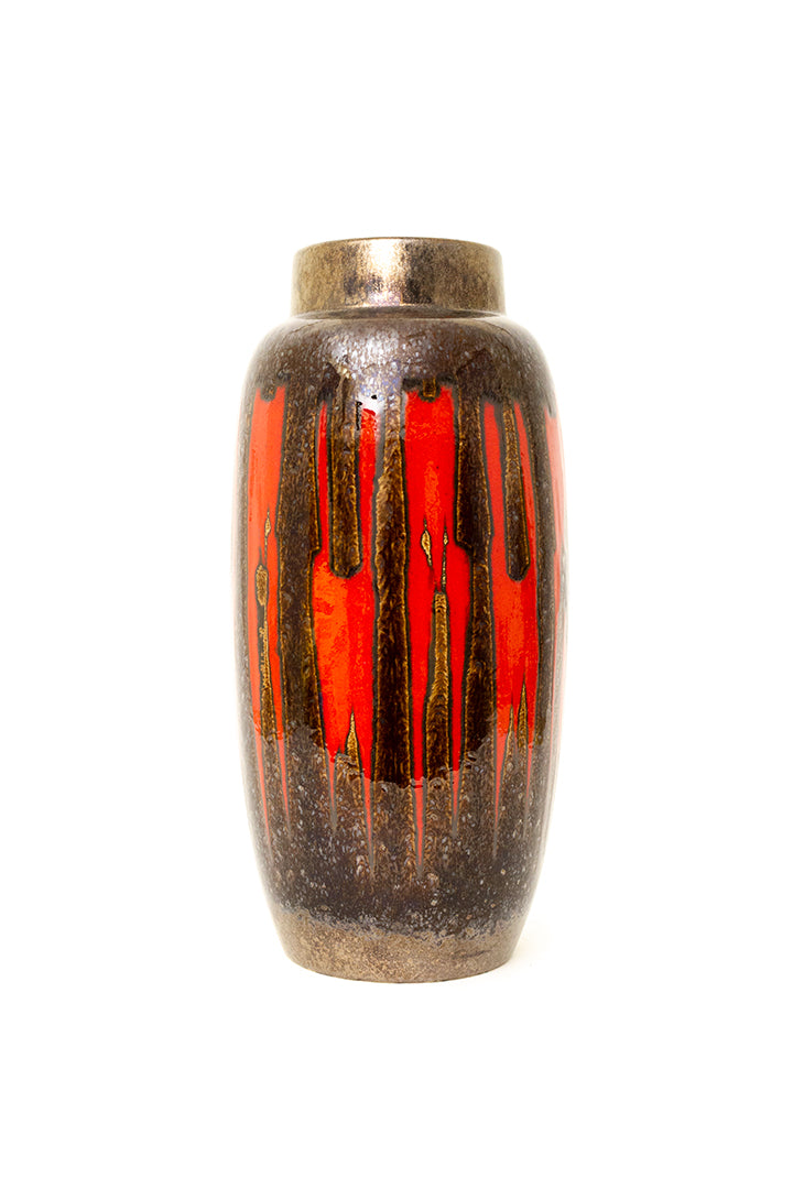 Vintage vaas Scheurich 553-38 metallic met rood patroon