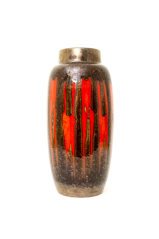 Vintage vaas Scheurich 553-38 metallic met rood patroon
