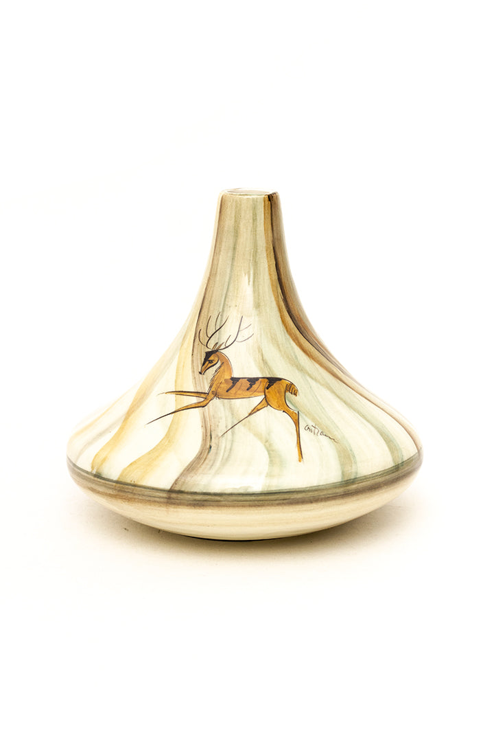 Vintage vaas met herfstkleuren en abstract hert gesigneerd
