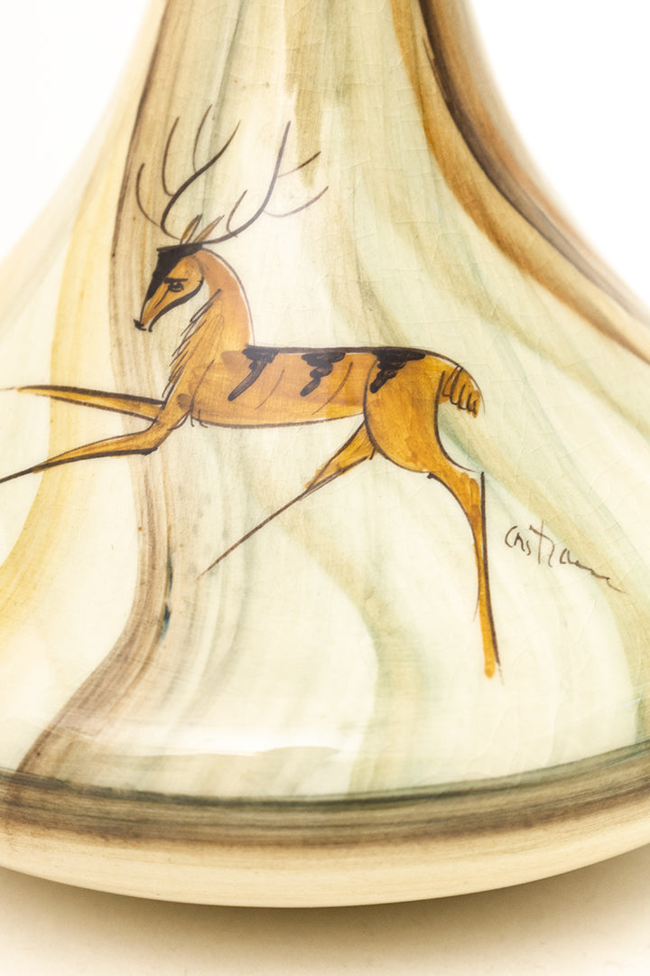 Vintage vaas met herfstkleuren en abstract hert gesigneerd