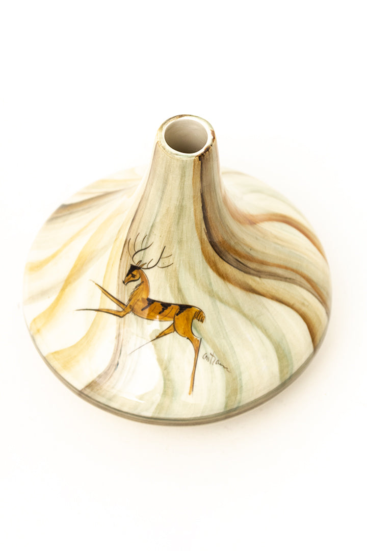 Vintage vaas met herfstkleuren en abstract hert gesigneerd