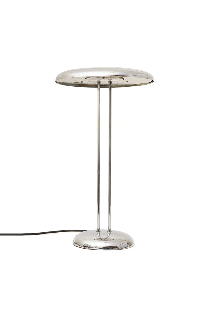 Vintage verchroomde tafellamp met ovale kap en dubbele staander