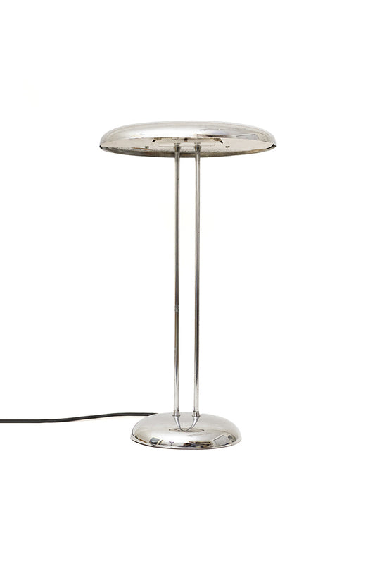Vintage verchroomde tafellamp met ovale kap en dubbele staander